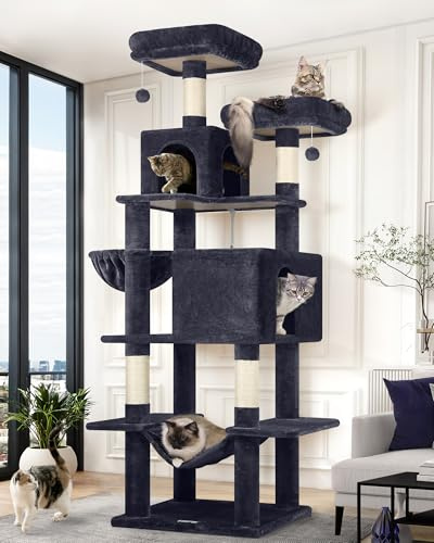 Globlazer F76 Kratzbaum 195 cm mit Große Katzenhaus Hängematte für 2 Katzen | Katzenbaum Stabil Weiche Plüsch, Sicherheit Kippschutz, Einfach zu installiere Aktivitätskratzbäume für Große Katzen Kätzchen