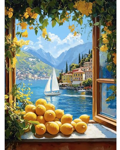KEYIFA Pintar por Numeros Adultos, Limones Paint by Number Kits con Pinceles y Pigmento Acrílico, DIY Pintura al óleo Colorear Lienzo Manualidades, Decoración del Hogar 30x40CM