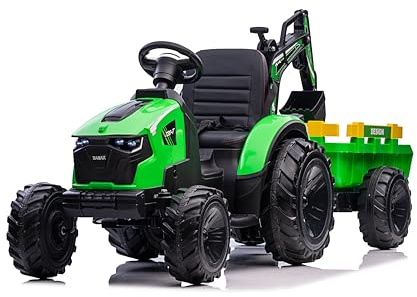Tractor 24V Kids Ride-On with Trailer – Battery Powered Electric Farm Vehicle for Children Ages 3-8, High/Low Speed Settings, MP3-USB Input, EVA Tyres – Outdoor Ride On Toy Tractor
