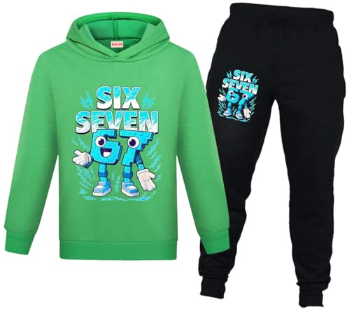 Banxidi 67 MEME - Tuta da ginnastica per ragazzi e ragazze, con felpa e pantaloni da jogging, 2 pezzi, per bambini dai 2 ai 13 anni, Verde, 2-3 Years