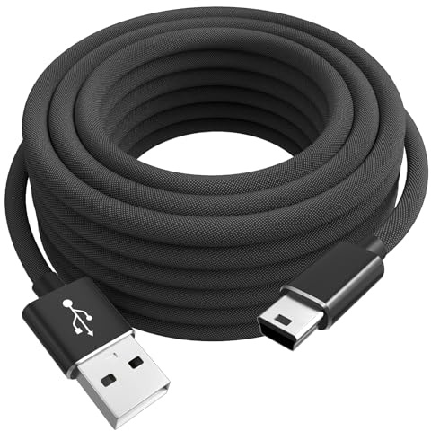 Sinoacc 3m Braided Mini USB Cable, USB 2.0 to Mini B High-Speed 480Mbps Data Sync Charging Cord Compatible with GPS, Cameras, PS3 Controller, TI-84 Plus CE/CX II, GoPro Hero 4/3+/2, Microphone