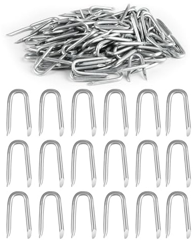 MenYiYDS 100 pièces Clou Double Pointe – agrafe grillage, Cavalier Fixation de U pour Filets Clôture, Agrafes Galvanisées pour Filets, Idéales pour Grillage à Poules, Fixations pour Treillis de Jardin