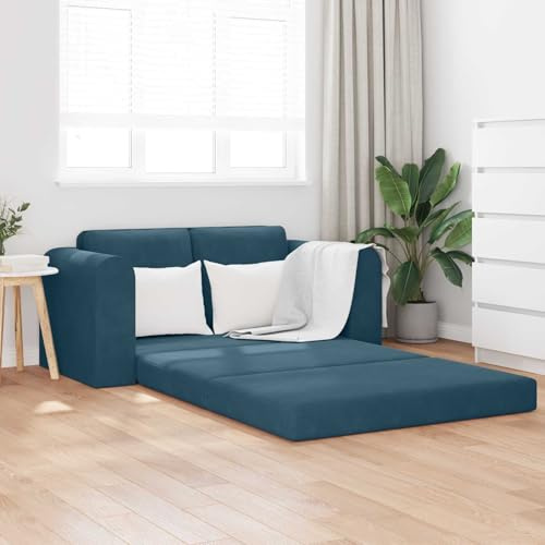 Augerqir Sofá cama de terciopelo azul 148 x 71 x 83 cm con función de dormir y respaldo plegable, conjunto de tapicería para salón, oficina y habitación de invitados, reposabrazos confortables, sofá
