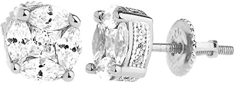 925 Sterling Silber Bling Zirkonia Ohrringe - CLUSTER 8mm