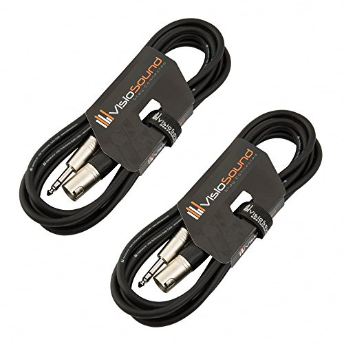 Male XLR to 6.35mm Stereo TRS Jack Lead Audio Cable 2 Pack 3m Black/Black | 2 x Noiseless OFC Balanced Signal, Audio, Speaker, Patch Cable / 4 Colours