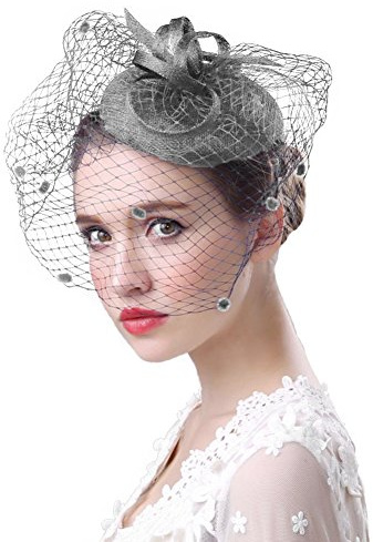 FakeFace Fascinator Hüte 20er 50er Jahre Hut Haar Clip Accessoire Haarreif Kopfbedeckung mit Schleier Cocktail Tea Party Hochzeit Kirche Haarschmuck Kopfschmuck für Mädchen und Frauen