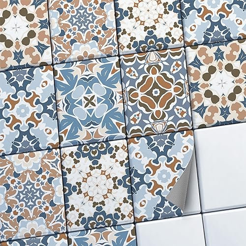 CREATISTO Mosaikfliesen Fliesenaufkleber Fliesenfolie - Hochwertige Sticker Aufkleber für Wandfliesen I Klebefliesen Deko Folien für Fliesen Ornament in Bad u. Küche (15x20 cm I 24 -Teilig)