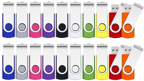 2GB USB Memory Stick,SRVR 20Pack USB2.0 Swivel Thumb Drives Data Storage Jump Drive Zip Drive Memory Sticks External Devices with Led Indicator(Mixed Color With Lanyard)