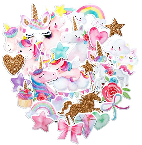 Navy Peony Magical Rainbow Unicorn Stickers (34pcs) – for Helmets, Water Bottles