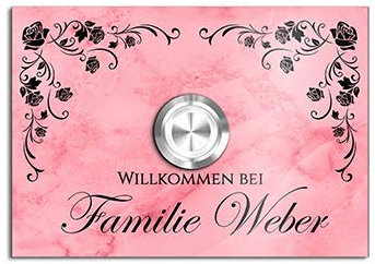 Premium Designer Türklingel mit Namen - Wunschtext | LED-Klingelknopf 10x7 cm | Modell: Weber - beschriftete Klingel aus Hochglanz Acrylglas und Edelstahl Klingelschild Taster beleuchtet