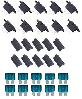 KOLACEN 10 Stück Auto ATC Blade Standard Sicherungshalter Sitz für Auto Boot LKW SUV mit Abdeckung Schwarz + 10 Stück 15 Amp Standard Sicherung