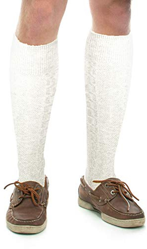 party greeting Long Embroidered German Bavarian Socks Lederhosen Socks for Traditional Oktoberfest Outfit Costume Trachten (White, M)
