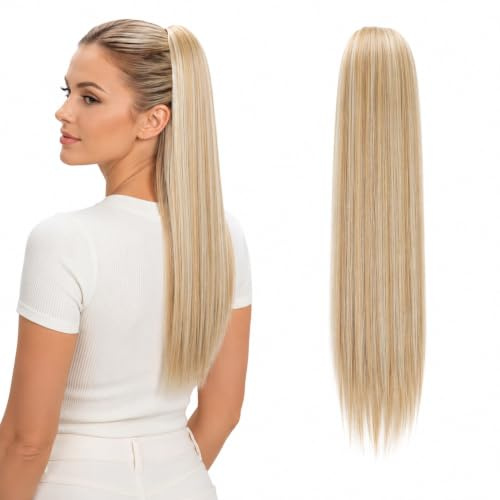 CAISHA 55cm Haarteil Zopf Kordelverschluss Glatt Blond Mit Strähnen PH529