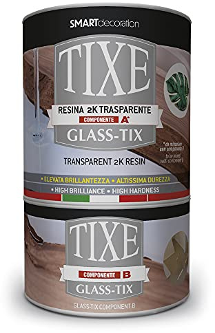 TIXE Glass-Tix Resina 2K Trasprarente per Colata Protettiva | 0,75 Lt | Resina Bicomponente per Superfici | Colata Protettiva