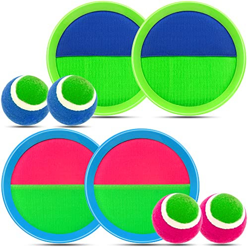 Klettballspiel,Klettball Strandspielzeug Ballspiele mit 4 Fangscheiben 4 Bälle und 2 Aufbewahrungstasche，Wurf und Fangspiel für Kinder ab3 4 5 6，Fangballspiel für Partys,Gärten,Outdoor Draußen Strand