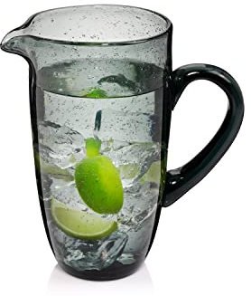 SÄNGER | Wasserkrug London 1,15 L, Glaskaraffe Grau mit Griff, Wasserkaraffe Glas spülmaschinenfest, Krug für Eistee und Wasser, Karaffe, Glaskanne, Wasserflasche Glas transparent | 1150 ml