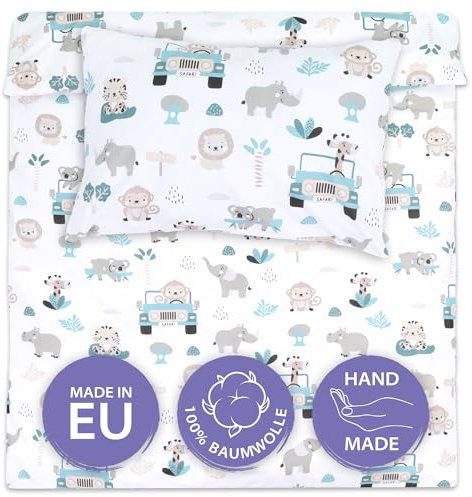 Totsy Baby Copripiumino lettino neonato 90x120 cm - Cotone parure di copripiumini bambino e bambina per culla Set lenzuolo per piumino 90 x 120 cm con federe 60 x 40 cm Oeko-Tex