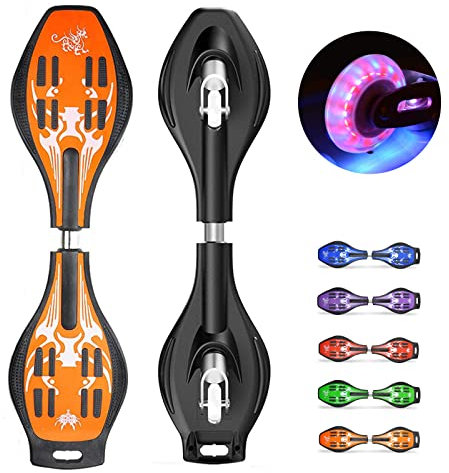 Bueuwe Waveboard Kinder ab 10 Jahre, Profi Snakeboard Skateboard Erwachsene mit LED Leuchtrollen, Waveboards für Jugendliche Anfänger Mädchen Junge, inkl. Tasche, Bis 120kg,Orange
