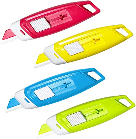 XW Ceramic Safety Box Cutter, Handy Pocket Knife, Mini Magnetic Carton and Package Opener with Safety Lock, 4-pack