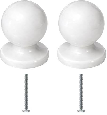 bricoleva.it Coppia Pomelli Rotondi per Mobili Porte Armadi Cassetti Comodini Ante - Pomolo Tondo per Mobili - Pomello Grande in Zama Color Bianco