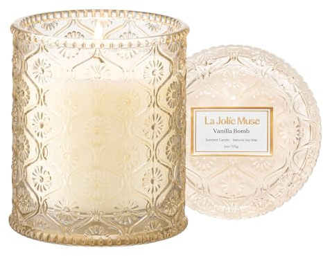 La Jolíe Muse Duftkerze im Glas Vanillekuchen, Kerzengeschenk für Frauen natürliche Sojakerze 55 Stunden Brenndauer, 170g