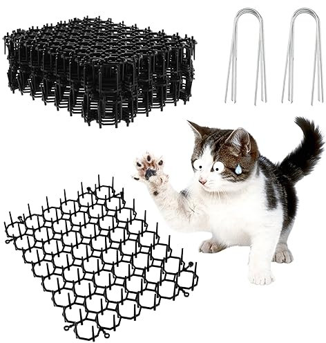 YIXNSW 15 Stück Dornengitter Gegen Katzen, 15 x 20cm Katzen Matte mit Spikes, Mit 6 Stück U-Nägeln, Katzen Abwehrstreifen, Katzen Tier Barriere mit Spikes Katzenabwehr Matte, für Zuhause, Wiese, Boden