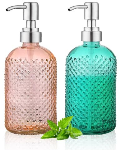 Kyraton Seifenspender, 350 ml Dicker Seifenspender mit klarem Glas 2 Stück mit Edelstahlpumpe, nachfüllbarer Seifenspender für die Badezimmerküche mit für Handseife, ätherisches Öl, Lotion