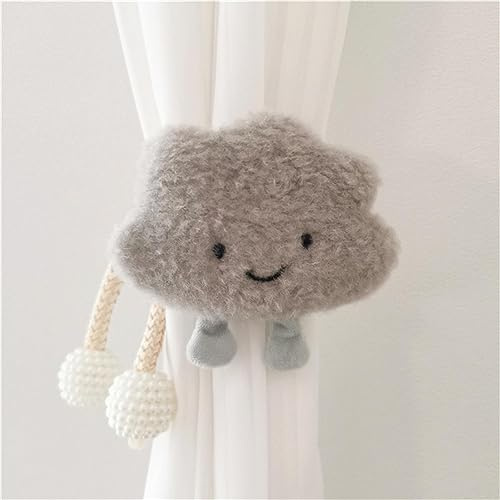 HIRHOEH Vorhänge Raffhalter 2 Stück Cartoon Wolken Gardinenclips Raffhalter Seil, Wolken Vorhanghalter, Vorhang-Clips 3D Wolken für Kinderzimmer Dekoration (Grau)