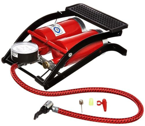 Double Cylinder Bike Foot Pump With Gauge Cycle Tyre Air Cycling Sports Balls Inflatable Heavy Duty DIY Camping High Pressure Kids Toys Home Use UK FREE P&P