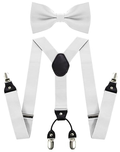 JEMYGINS Herren Hosenträger mit Vier Clips und Elastischem Rückenband inklusive Fliege Set