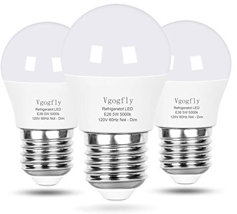 Vgogfly LED Refrigerator Light Bulb 40W Equivalent 120V A15 Fridge Waterproof Bulbs 5W Daylight White 5000K E26 Medium Base Freezer Home Lighting Lamp Non-dimmable(Daylight 3 Pack)