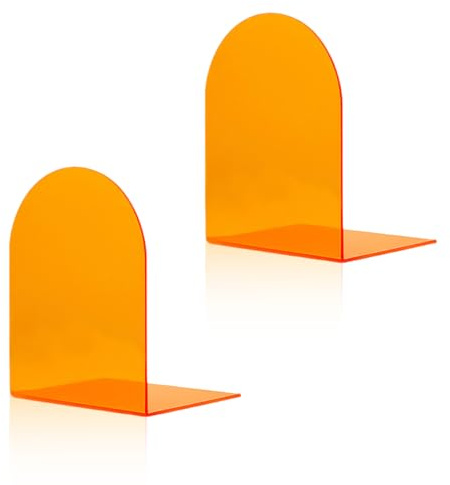 Cyrank 1 Paar Buchstützen Für Regale, Transparenten Acryl-Buchstütze, Buchständer, Buch-Organizer, Dekorative Bücher, Acryl Buchstützen, Dekorative Buchstützen Zum Halten von Büchern(Orange)