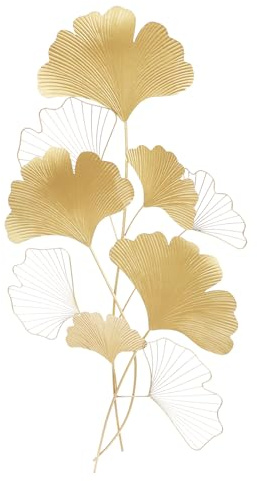 KLOOLIVE Ginkgo blad väggdekoration guld metall väggdekoration vardagsrum dekor väggobjekt vägghängare dekoration 55 x 110 cm