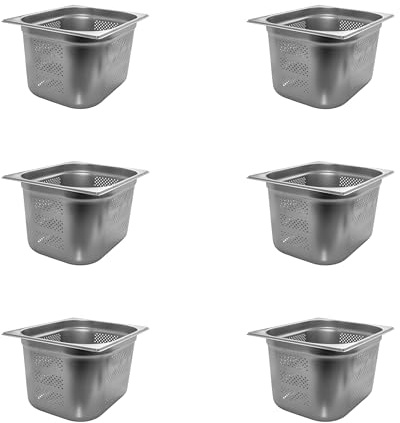 AcMax 6 Stück GN 1/2 Gastronormbehälter GN-Behälter Edelstahl 12,5 Liter Tiefe 200mm GELOCHT