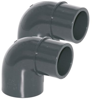 HAF 2X PVC Fittings Winkel 90° reduziert mit 50mm x 40/50mm | Klebemuffe x Klebemuffe/Klebestutzen | Winkelverbinder aus grauem PVC-U | PN16 für PVC Rohr, Poolfitting, Poolverrohrung, Druckleitung