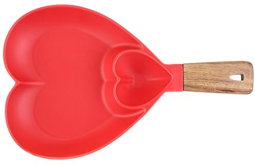 Jarsense Heart Shape Chip and Dip Bowl,Chip and Dip Platter Tray with Wooden Handle,Nacho Tray Dip Dishes,Reusable Party Serving Trays and Platters,for Breakfast,Salads,Burger Plate Red