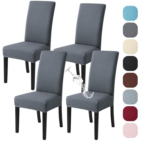 Alishomtll Stretch Stuhlhussen 4er Set Universal Moderne Jacquard Wasserdicht Stuhlbezug Schwingstuhl Elastische Hussen Abnehmbare Stuhlüberzug für Esszimmer Bankett Hochzeit (Dunkelgrau, 4 Stück)