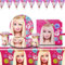 Vajilla Cumpleaños para 20 Personas - Decoración Fiesta Niñas con Pancarta, Mantel, Platos, Vasos, Servilletas - 62 Piezas