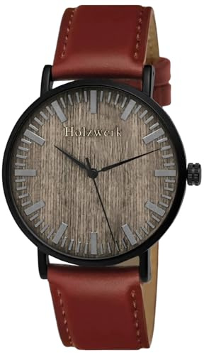 Holzwerk Germany Handgefertigte Flache Designer Unisex Herren Uhr Damen Öko Natur Holz Armband Analog Klassisch Quarz Braun Schwarz Leder-Armband