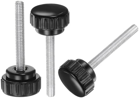QUARKZMAN 20Pcs M6 x 45mm Bouton Moleté à Filetage Mâle, Vis à Pouce Boutons de Serrage Poignée 25mm Boutons à Tête Ronde en Plastique Vis à Pouce, Noir