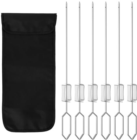 6 Pcs Grillspieße Edelstahl 37,5 cm mit Flexible Schnalle Schaschlikspieße Verdicktes Grill Spieße Flaches Spiesse Grill Skewers for Kabobs Set für Garnelen Hühnchen Obst Gemüse Fleisch usw