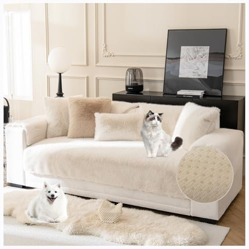 CZQGLYM Kaninchen Plüsch Sofa überzug L Form 1/2/3/4 Sitzer Couch überzug Ecksofa U Form,Universelle rutschfeste Sofaschoner,für Schonbezüge Wohnzimmer (70×150CM,Beige)