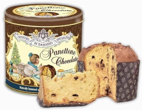Chocolate Panettone Tin Box - Authentic Chiostro Di Saronno 1kg Christmas Cake for Secret Santa Gifts or Birthdays, Delivered in a Genuine Old Scool Sweets Box (Tin Design May Be Updated)