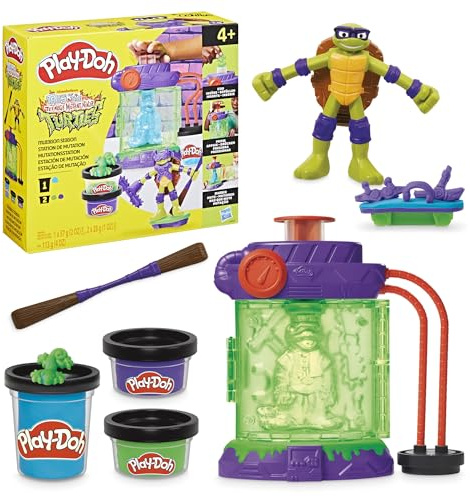 Play-Doh Teenage Mutant Ninja Turtles Mutationsstation Spielset, Bastel-Set für Mädchen und Jungen ab 4 Jahren zum Formen und kreativen Spielen mit 3 Dosen Knete