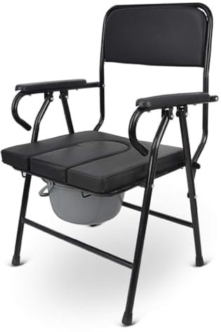 Klappbarer Toilettenstuhl Für Senioren Und Behinderte, Inklusive Eimer Und Schwangerem Badehocker, Unverzichtbar Für Die Häusliche Pflege (Black)