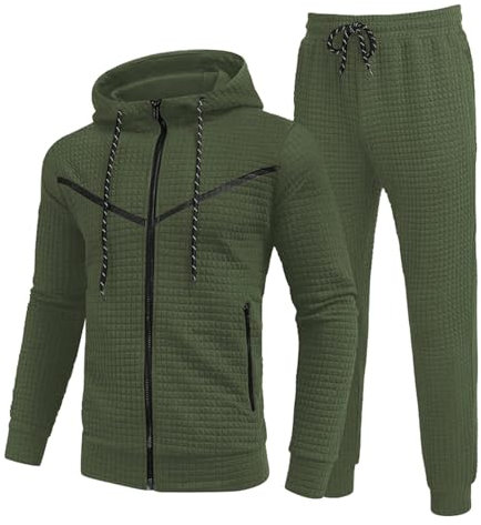 KONG JIMFAN Hoodie Herren Jogginganzug Herren 2-Teilig Set Trainingsanzug Tracksuit Mit Reißverschlüssen Tasche Freizeitanzug Trainingshose Übergangs Sportanzug Jogginghose Jungen(Armeegrün,S)