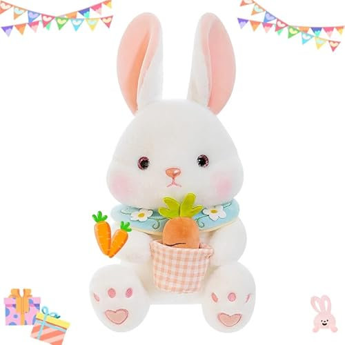 Shyllin Peluche Lapin, Lapin en Peluche de Pâques, Jouet en Peluche Lapin Carotte, Bunny Rabbit Muppet Toys, Décorations de Pâques, Lapin Peluche Paques, Cadeau Anniversaire pour Enfants Bébé (Blanc)