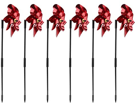Happyyami Moulin à Vent Jouet Et Décoration De Moulin à Vent De Jardin pour Extérieur, Lot De 6 Pièces Rouge, Plastique Solide, Utilisation Jardin Et Aire De Jeux, Moulinet Rotatif Décoratif