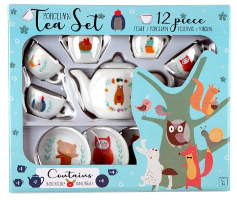 Barbo Toys – Little Woodies 12-teiliges Porzellan Teeservice Kinder | Rollenspiel Teeparty Set ab 3 - 8 Jahren | Teeservice Spielset mit Teekanne, Zuckerdose, Kännchen, Tassen & Untertassen