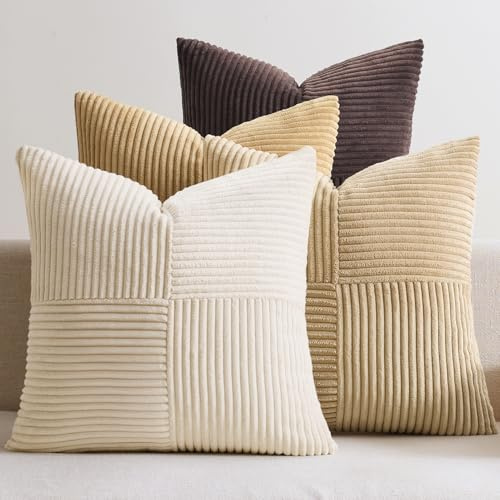 EMEMA Kissenbezug Kordsamt Patchwork Kissenhülle 40x40 Kaffee Serie | 4er Set Zierkissenbezug Dekokissen Sofakissen Kord Dekorative Kissen für Sofa Sessel Zuhause Schlafzimmer